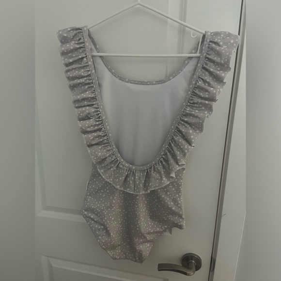Imagine Perry Swimsuit Size Small Taupe/Grey Ruffle Neckline and Back - Picture 2 of 3